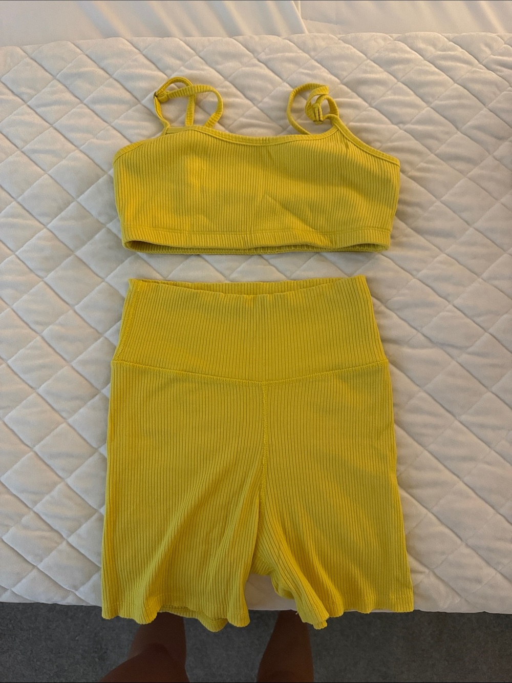 Daily Drills Yellow Ribbed Shorts Set